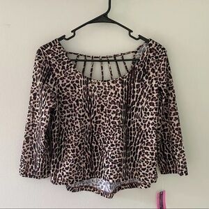 NWT Material Girl Active Animal Print 3/4 Sleeve Relaxed Crop Top Juniors Small